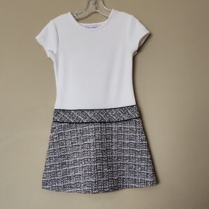 Blueberi Boulevard Girls' White Top with Black Tweed Skirt Dress 6years